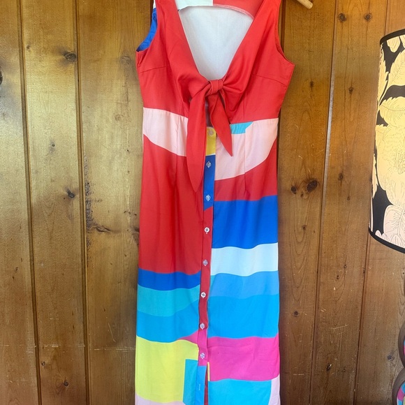 Vibrant colorblock tie-front button down dress - Picture 1 of 3